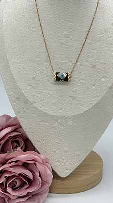 Κολιέ ατσάλινο Ματάκι απο Χάντρες με χρυχές λεπτομέριες 1212 Black