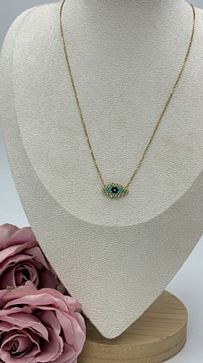 Κολιέ ατσάλινο Ματάκι απο Χάντρες με χρυχές λεπτομέριες 1213 Ciel