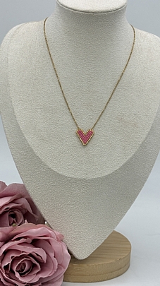 Κολιέ ατσάλινο καρδούλα απο Χάντρες 1215 Pink