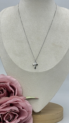 Κολιέ ατσάλινο ασημί Σταυρός με στρασάκι 1216 Silver