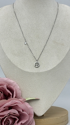 Κολιέ ατσάλινο δέντρο της ζωής με στρασάκια 1218 Silver