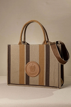 Fragola Μεγάλη τετράγωνη τσάντα από καραβόπανο με ιμάντα TEX-B108-camel-lines