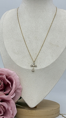 Κολιέ ατσάλινο Σταυρός με στρας 1233 Gold