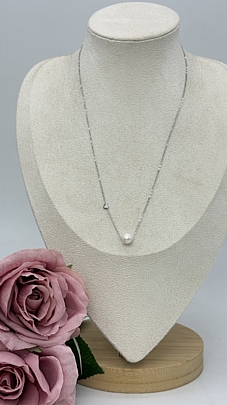 Κολιέ ατσάλινο με πέρλα 1254 Silver