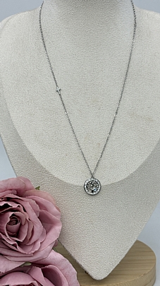 Κολιέ ατσάλινο δέντρο της ζωής με μάτακι και στρας 1223 Silver