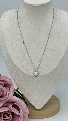 Κολιέ ατσάλινο καρδούλα με στρασάκια 1255 Silver