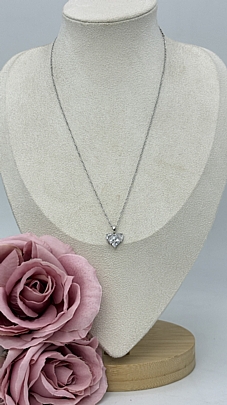 Κολιέ ατσάλινο καρδία με εντυπωσιακό στρας 1256 Silver