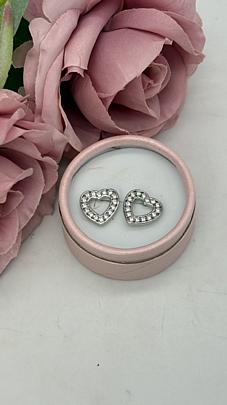 Σκουλαρίκια καρφωτά καρδούλες με στρας 1101 Silver