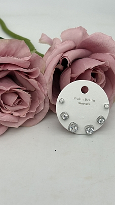 Σκουλαρίκια καρφωτά τετράγωνα με στρας σετ 1104 Silver