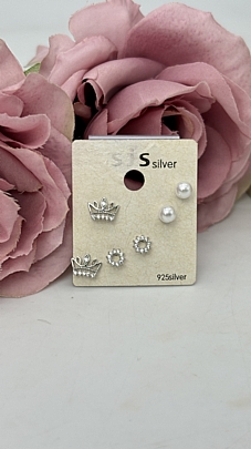 Σκουλαρίκια καρφωτά με κορώνα σετ 1109 Silver