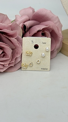 Σκουλαρίκια καρφωτά με κορώνα σετ 1109 Gold