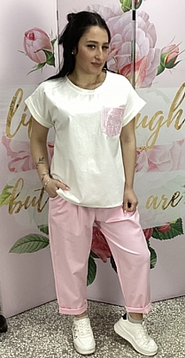 Σετ μπλούζα με παντελόνι ροζ 42198 white pink