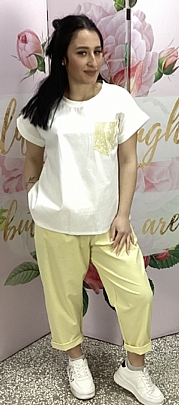 Σετ μπλούζα με παντελόνι κίτρινο 42198 white yellow