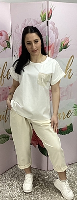 Σετ μπλούζα με παντελόνι ανοιχτό μπεζ 42198 white beige 