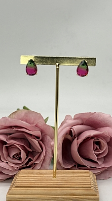 Σκουλαρίκια ατσάλινα χειροποίητα σχέδιο δάκρυ RHS2733 ΦΟΥΞ-ΠΡΑΣΙΝΟ