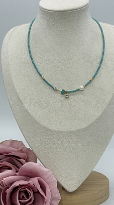 Κολιέ ατσάλινο χειροποίητο σχέδιο με πέρλα  RH51611 Gold