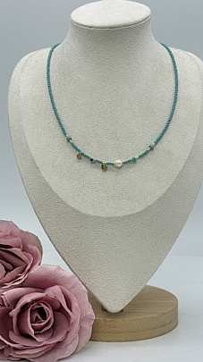 Κολιέ ατσάλινο χειροποίητο σχέδιο με πέρλα  RH51612 Gold