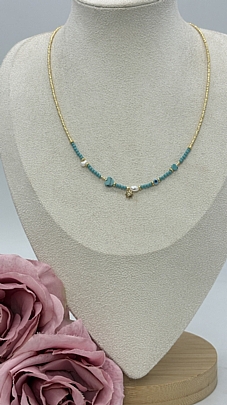 Κολιέ ατσάλινο χειροποίητο σχέδιο με πέρλα  RH51613 Gold