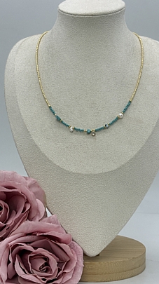 Κολιέ ατσάλινο χειροποίητο σχέδιο με πέρλα  RH51614 Gold