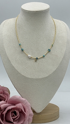 Κολιέ ατσάλινο χειροποίητο σχέδιο με πέρλα  RH51615 Gold