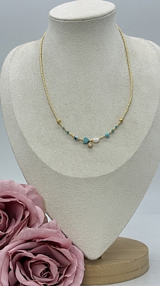 Κολιέ ατσάλινο χειροποίητο σχέδιο με πέρλα  RH51616 Gold