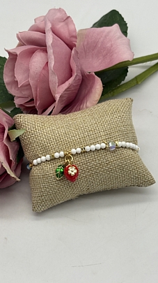 Βραχιόλι χειροποίητο με χάντρες και σχέδιο φράουλα RH3659 gold