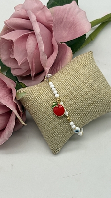 Βραχιόλι χειροποίητο με χάντρες και σχέδιο μήλο RH36592 gold