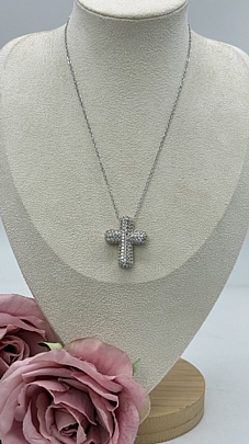 Κολιέ ατσάλινο Σταυρός με στρας 1267. Silver