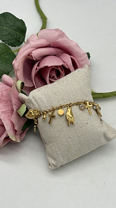 Προϊόν: Βραχιόλι Stainless Steel Charms, καρδιά, φύδι, σταυρό και στρας 36918 Gold Βραχιόλι Stainless Steel Charms, καρδιά, φύδι, σταυρό και στρας 36918 Gold
