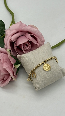 Βραχιόλι Stainless Steel Charms, πέταλο, αστεράκι, λίρα και καρδούλα 36921 Gold