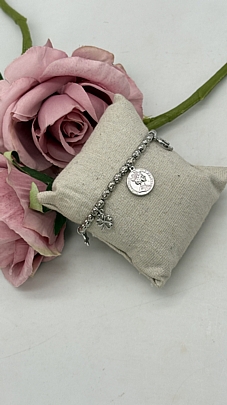Βραχιόλι Stainless Steel Charms, πέταλο, αστεράκι, λίρα και καρδούλα 36921 Silver