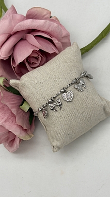 Προϊόν: Βραχιόλι Stainless Steel Charms με φιογκούς και καρδούλες 36924 Silver Βραχιόλι Stainless Steel Charms με φιογκούς και καρδούλες 36924 Silver
