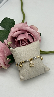 Βραχιόλι Stainless Steel Charms, καρδoύλες και αρκουδάκι με στρας 36919 Silver Gold