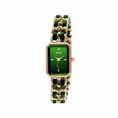 Loisir Ρολόι Macaron με επίχρυσο μεταλλικό/δερμάτινο jewelry band και πράσινο καντράν