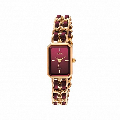 Loisir Ρολόι Macaron με επίχρυσο μεταλλικό/δερμάτινο jewelry band και κόκκινο καντράν
