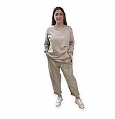 Σετ ασύμμετρη μπλούζα με φιόγκο και παντελόνι baggy Beige : 2