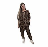 Σετ ασύμμετρη μπλούζα  και παντελόνι baggy Leopar Brown : 1