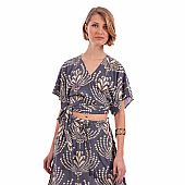 Platinum Μπλούζα Γυναικεία Με Boho Σχέδια Kρουαζέ Κοντομάνικη 82550 Grey-Blue : 2