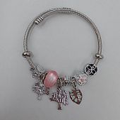 Βραχιόλι Stainless Steel Charms Δεντράκια, Φύλλο και ροζ χάντρα : 2