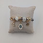 Βραχιόλι Stainless Steel Charms χέρι με ματάκι, καρδούλα, φιλάκι και λευκή χάντρα : 1
