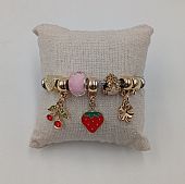 Βραχιόλι Stainless Steel Charms κερασάκια, φράουλα, τριφύλλι και ροζ χάντρα : 1
