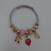 Βραχιόλι Stainless Steel Charms κερασάκια, φράουλα, τριφύλλι και ροζ χάντρα : 2