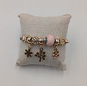 Βραχιόλι Stainless Steel Charms λουλουδάκι, τριφύλλι, δεντράκι και ροζ χάντρα : 1
