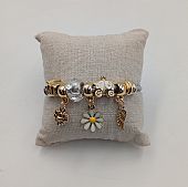 Βραχιόλι Stainless Steel Charms λουλουδάκι, καρδούλα, φτερό και διαφανής χάντρα : 1