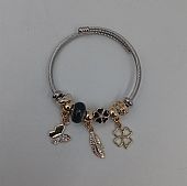 Βραχιόλι Stainless Steel Charms τριφύλλι, φυλλαράκι, πεταλούδα και μαύρη χάντρα : 2