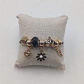Βραχιόλι Stainless Steel Charms καρδούλα, λουλουδάκι, φτερό και μαύρη χάντρα : 1