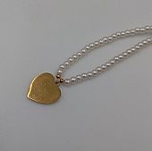 Κολιέ ατσάλινο με περλίτσες καρδούλα 59065 Gold : 1