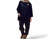 Σετ ασύμμετρη μπλούζα με καρφίτσα και παντελόνι baggy Black : 1