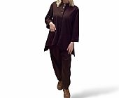 Σετ ασύμμετρο πουκάμισο και παντελόνι baggy Brown : 1