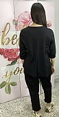 Σετ ασύμμετρη μπλούζα με κουμπιά και παντελόνι baggy 41997 Black : 2